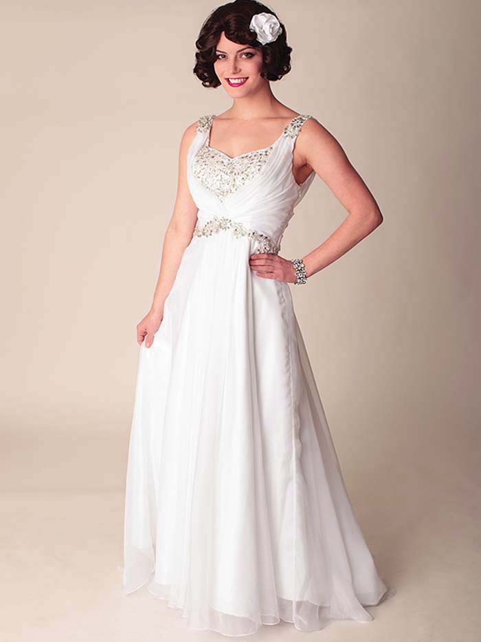 Chiffon Wedding Gowns
 Draped White Chiffon Wedding Dress Vintage Inspired Bridal