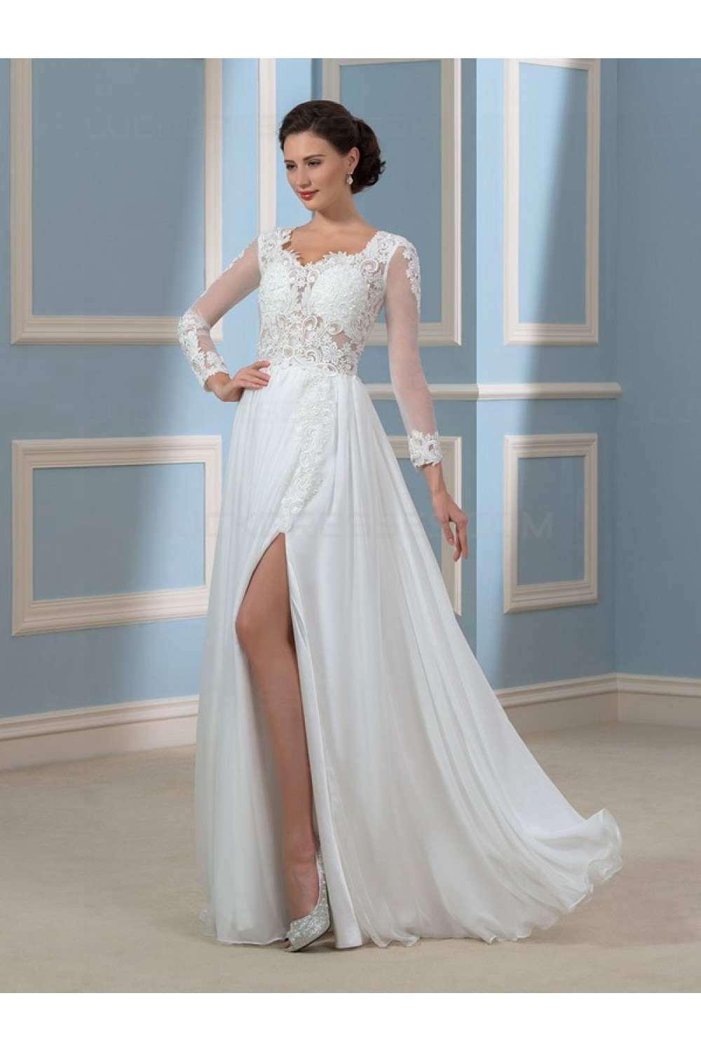 Chiffon Wedding Gowns
 Long Sleeves Lace Chiffon Wedding Dresses Bridal Gowns