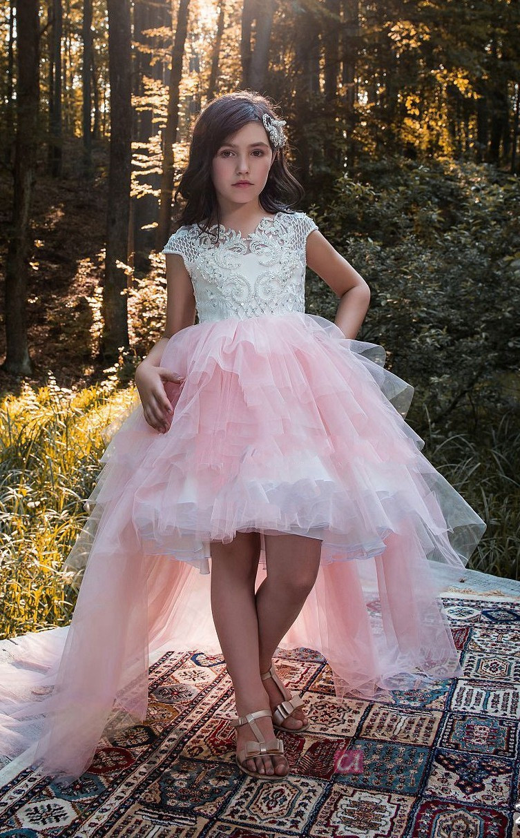 Child Party Dress
 Jewel Short Sleeve Pale Pink Kids Party Dresses CHK CA028