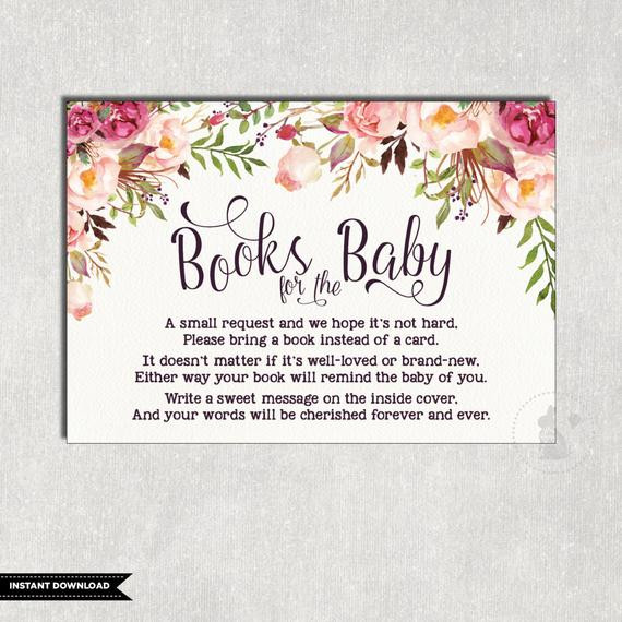Children'S Book Quotes For Baby Shower
 FLORAL Books for Baby Insert Card Flower Baby Shower