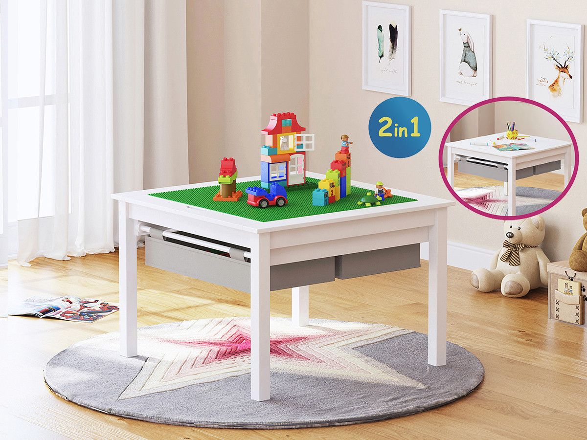Children'S Table With Storage
 UTEX Wooden 2 In 1 Kids Construction Play Table with