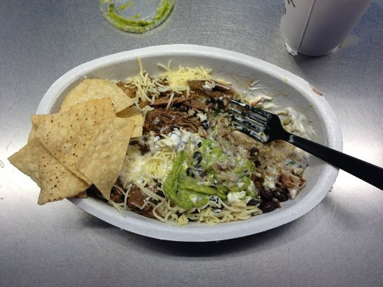 Chipotle Mexican Grill Guacamole
 Burrito Bowl with side of chips and guacamole Picture of