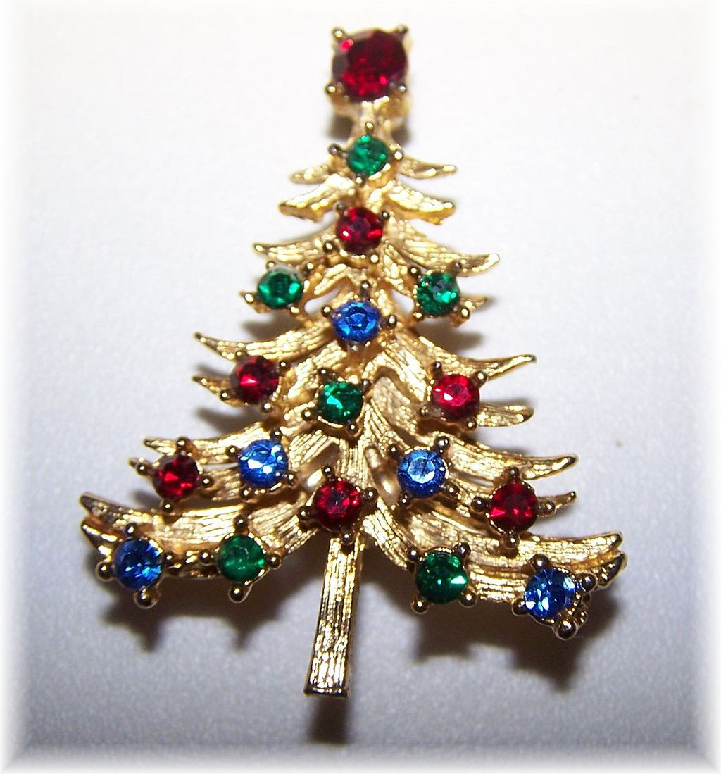Christmas Brooches
 Vintage Christmas Tree Rhinestone Pin Brooch from