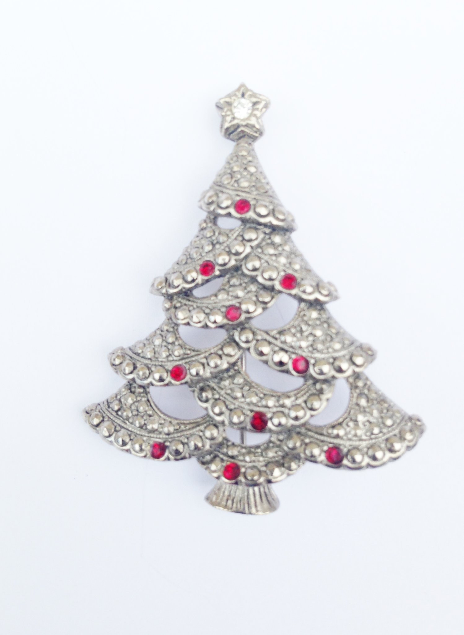 Christmas Brooches
 Vintage Avon Silver Tone Red Rhinestone Christmas Tree