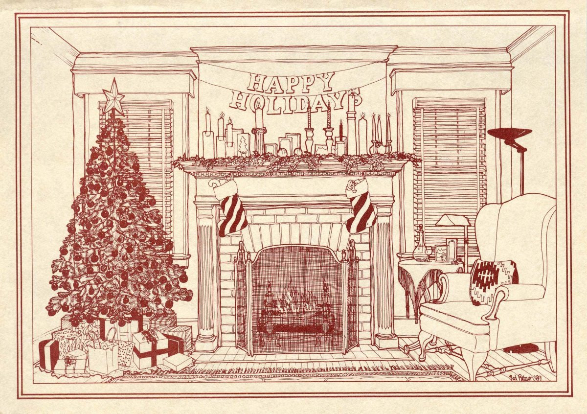 Christmas Fireplace Drawing
 Historic fireplace illustration the 1989 Pittam Christmas