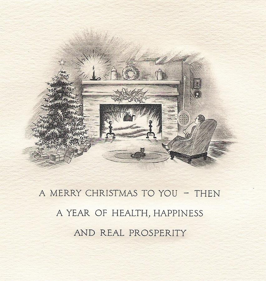 Christmas Fireplace Drawing
 Christmas Greeting Card 01 Fireplace Drawing by TUSCAN