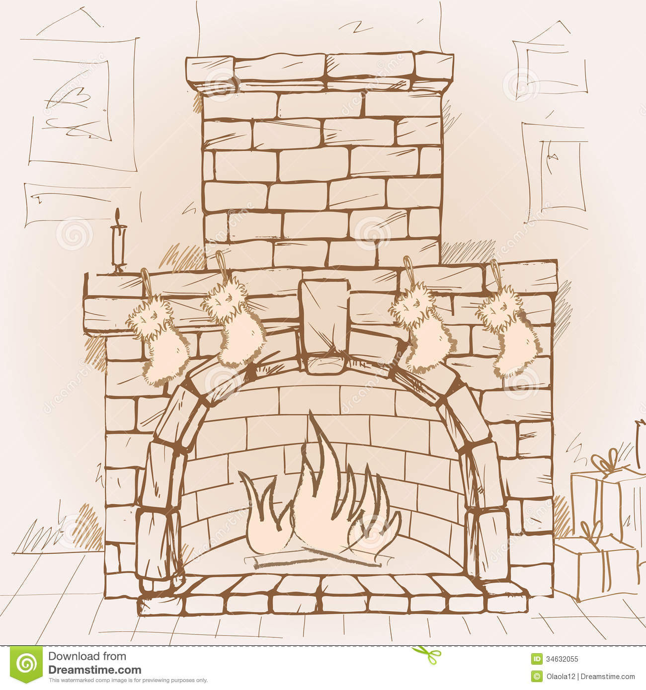 Christmas Fireplace Drawing
 Fireplace stock illustration Illustration of element