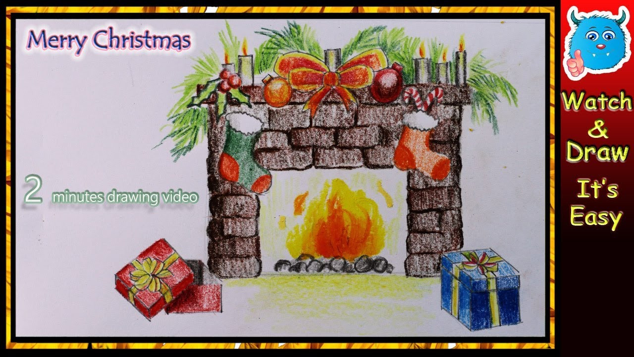 Christmas Fireplace Drawing
 Easy Drawing Christmas Decoration of Fireplace for 2017