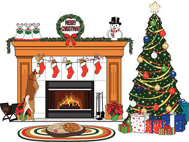 Christmas Fireplace Drawing
 Best Christmas Tree Mat Illustrations Royalty Free Vector