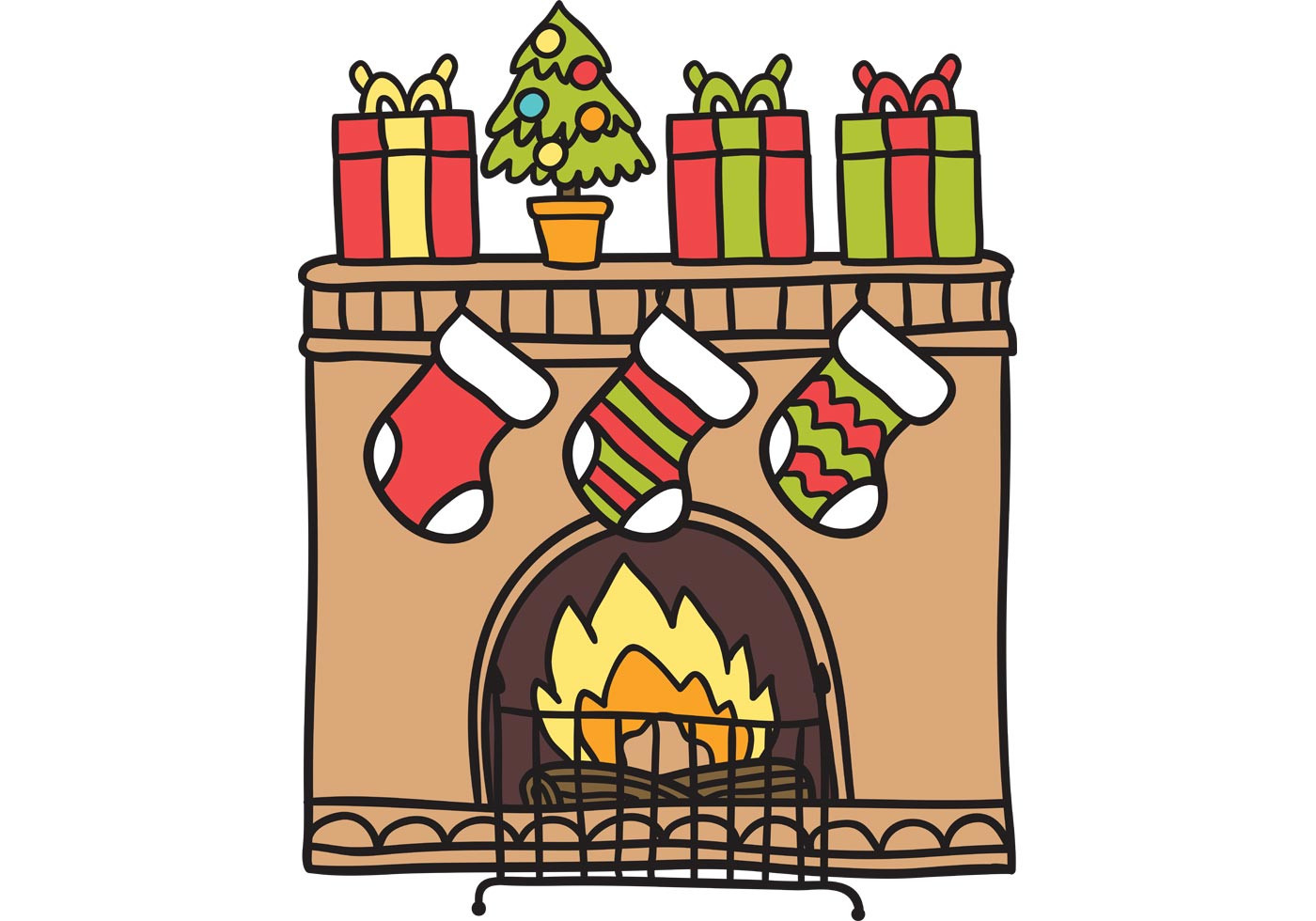 Christmas Fireplace Drawing
 Christmas Fireplace Vector Download Free Vector Art