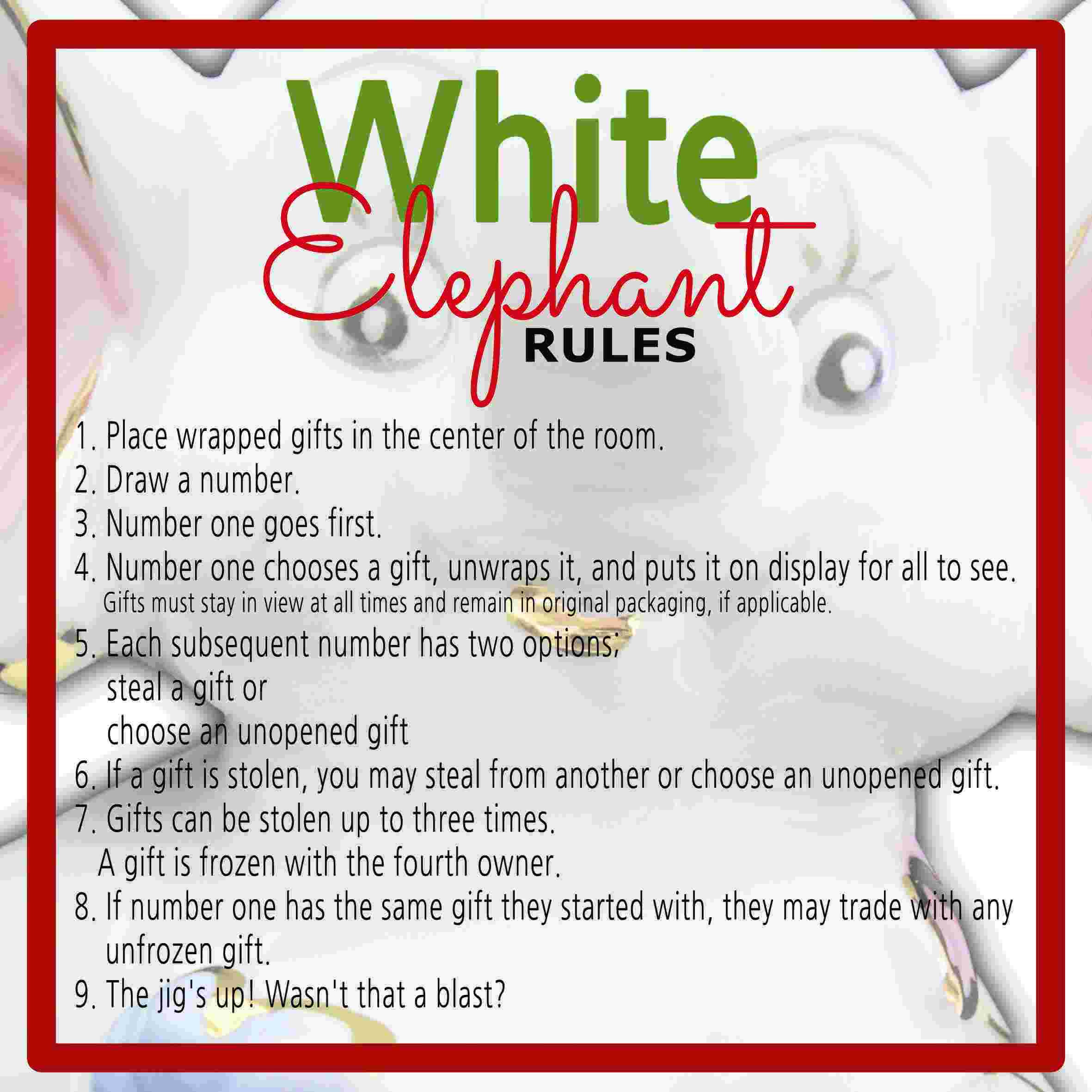 Christmas Gift Ideas For White Elephant Exchange
 White Elephant Gift Exchange Rules and Printables