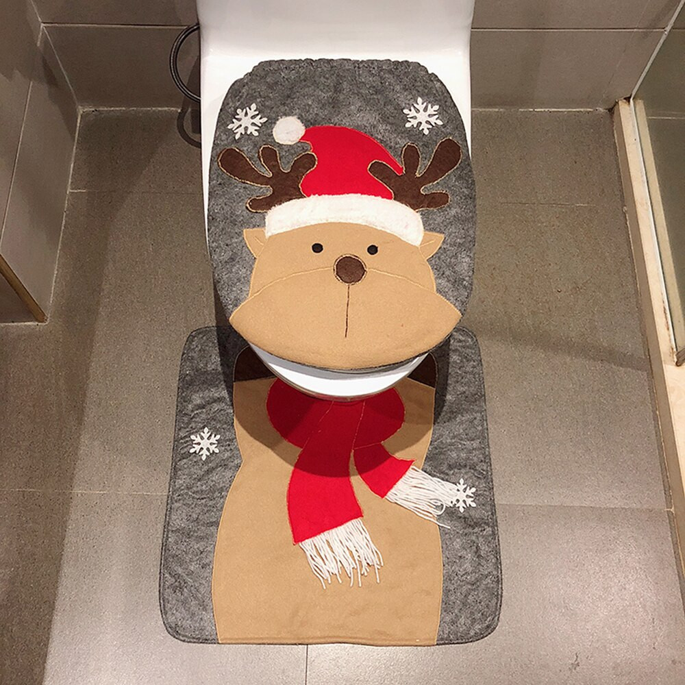 Christmas Toilet Seat Cover
 2 PCS Santa Claus Rug Bathroom Set Christmas Toilet Seat