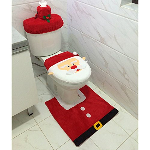 Christmas Toilet Seat Cover
 Santa Toilet Toilet Tank Covers Seat Cover and Rug Set