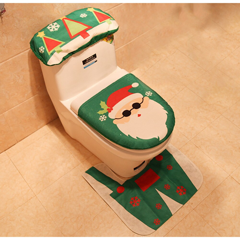 Christmas Toilet Seat Cover
 3PCS Christmas Decorations For Home Wc Mat Christmas