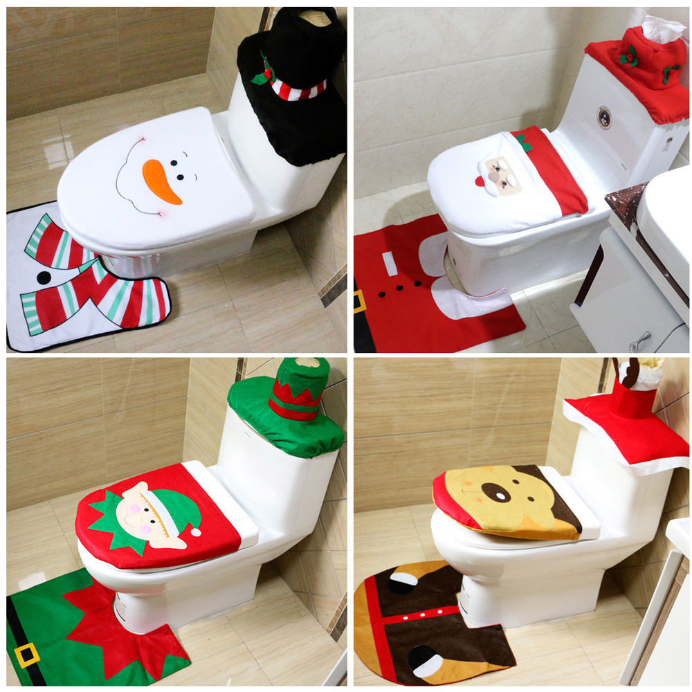 Christmas Toilet Seat Cover
 3 Pcs Happy Santa Toilet Seat Cover Rug Christmas Bathroom