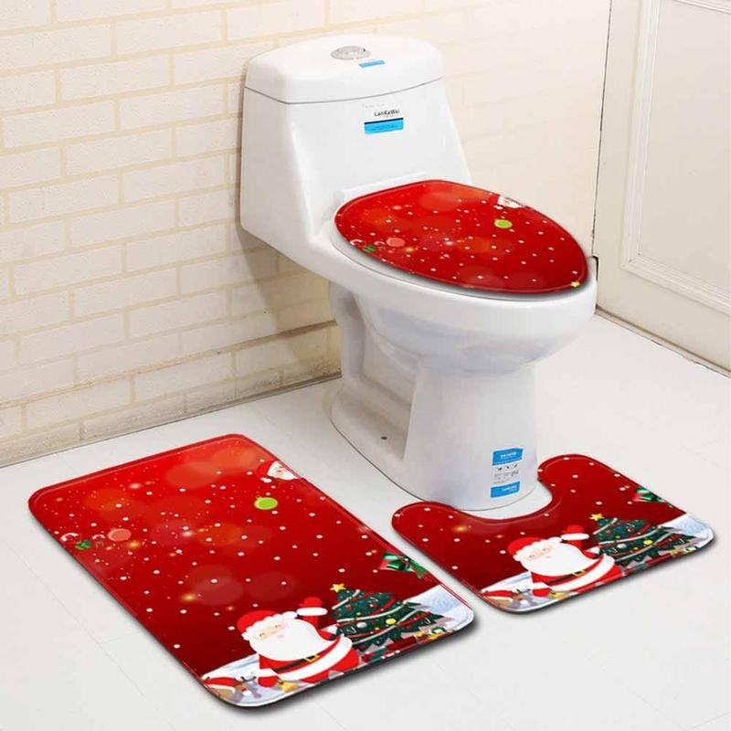 Christmas Toilet Seat Cover
 3Pcs Christmas Toilet Seat Cover Rug Bathroom Christmas