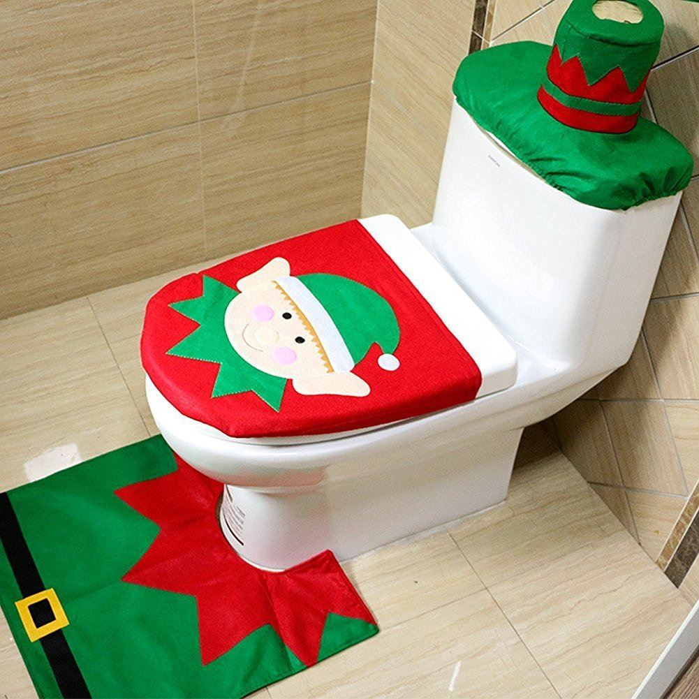 Christmas Toilet Seat Cover
 Christmas Xmas Decoration Toilet Seat Cover Set Santa Elf