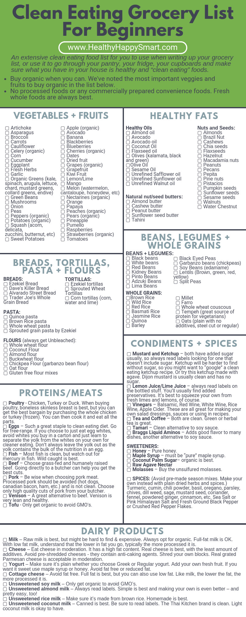 Clean Eating Diet
 Clean Eating Grocery List • Healthy Food List