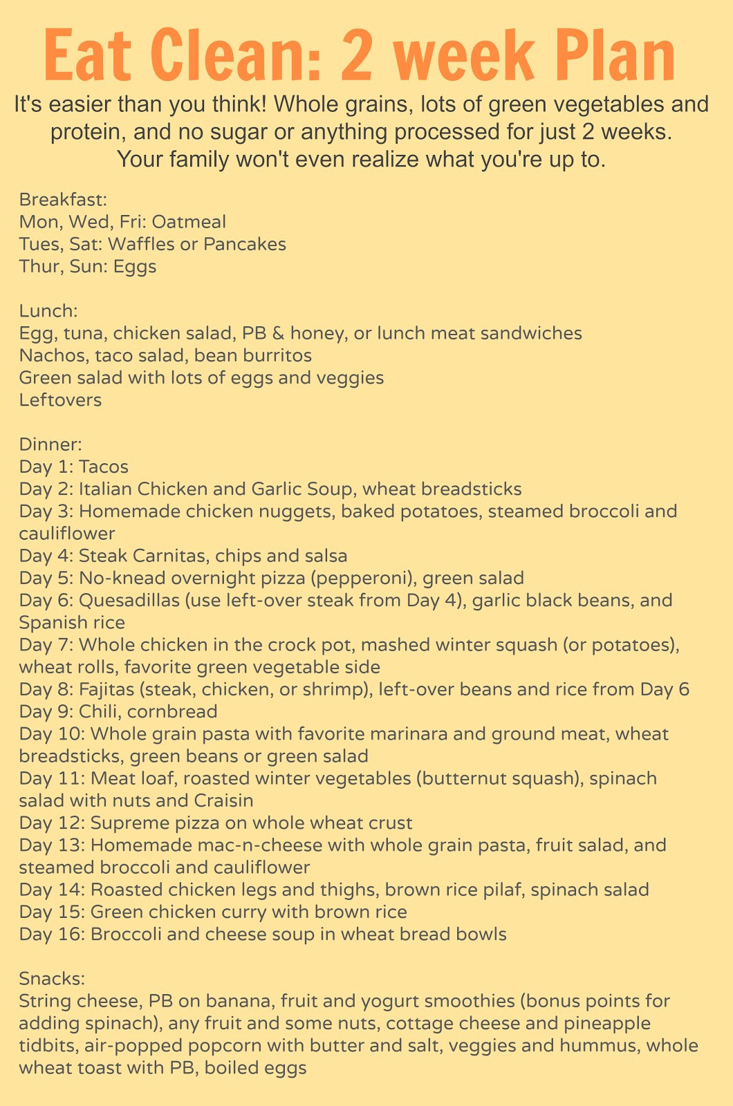 Clean Eating Diet Plan
 "Eat Clean For e Month With Me" Plan