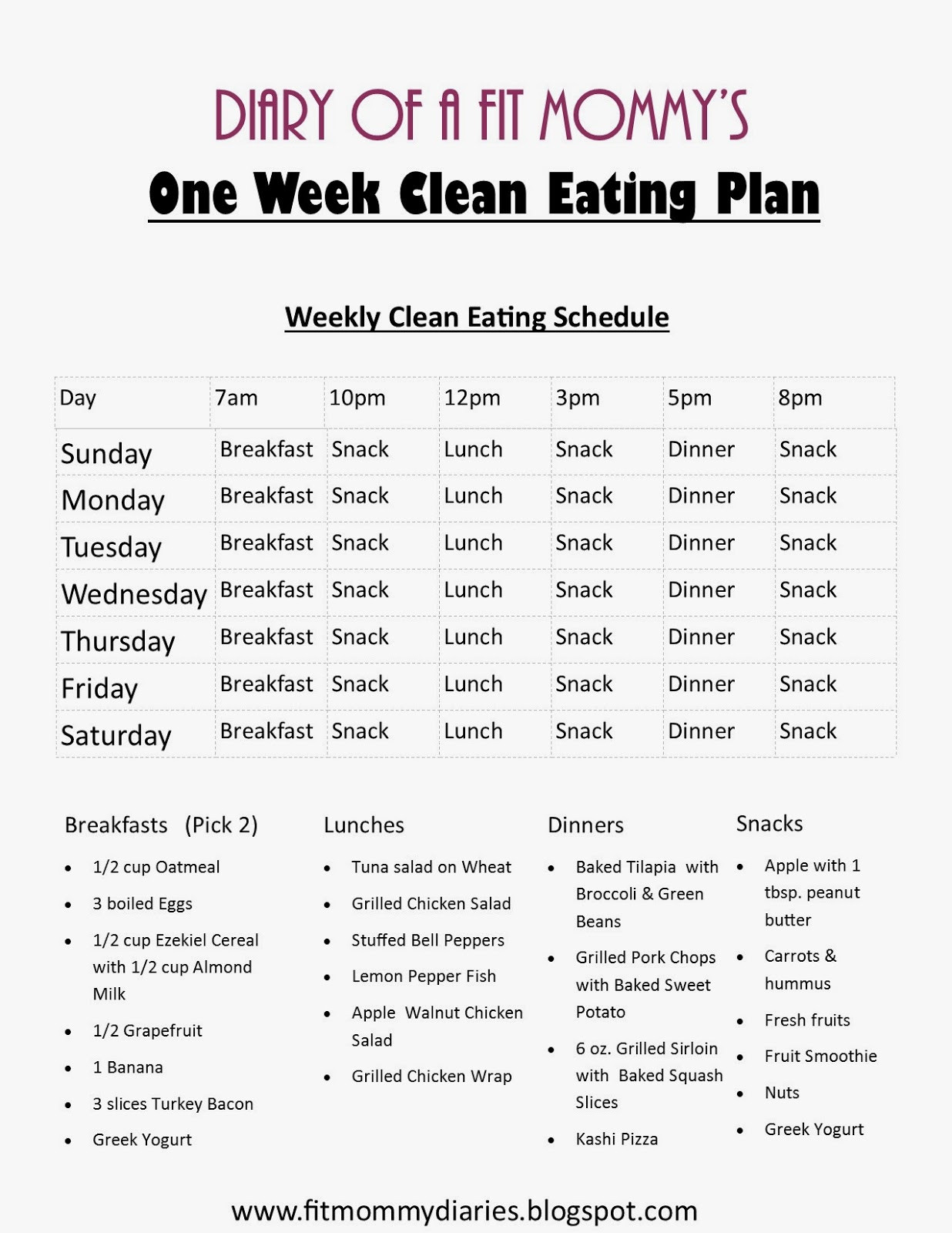 Clean Eating Diet Plan
 Diary of a Fit Mommy Diary of a Fit Mommy s e Week