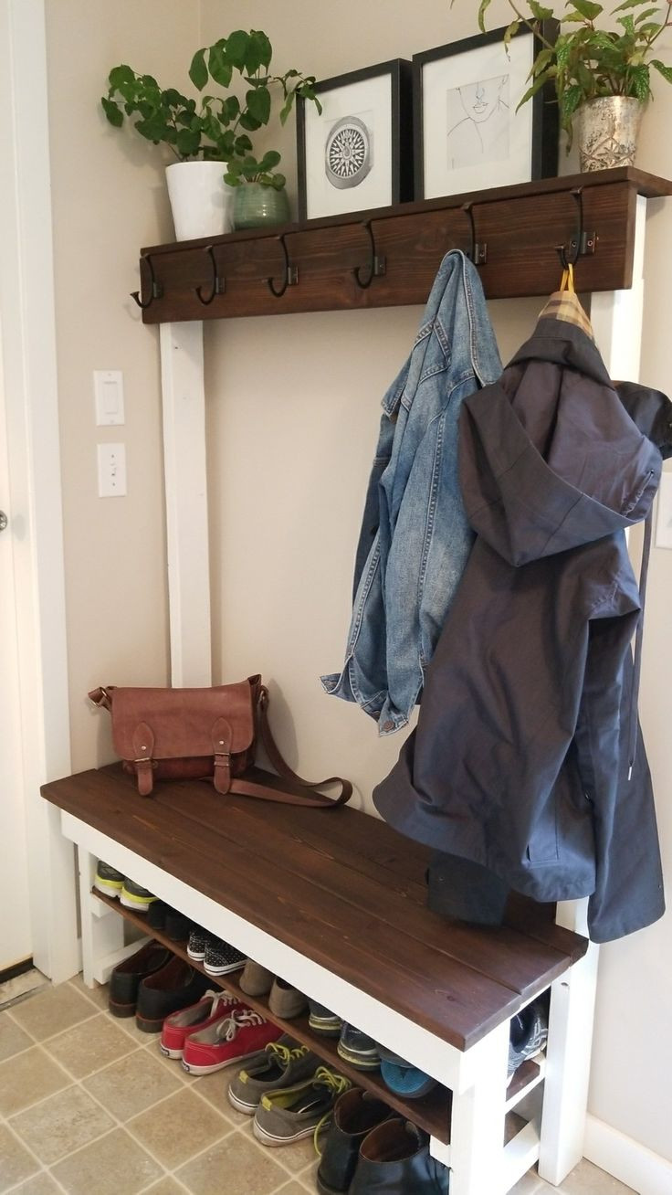 Coat Rack Bench DIY
 Entry way shoeshelf coat rack bench diy with some 2x4 and