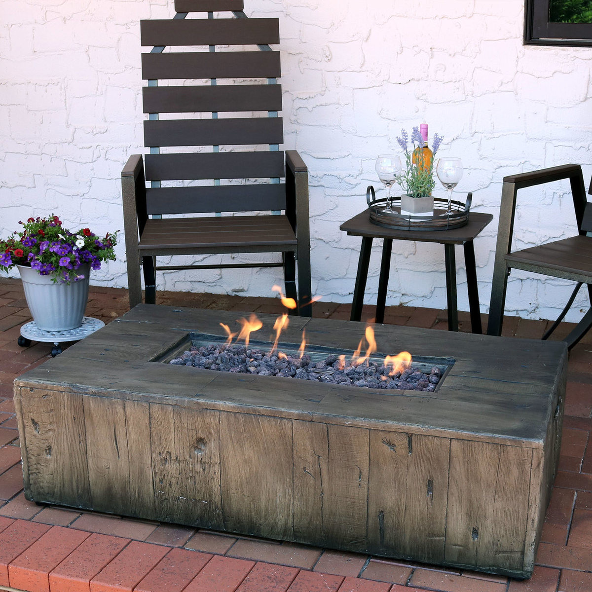Coffee Table Fire Pit
 Sunnydaze 48 Inch Rustic Faux Wood Outdoor Propane Gas