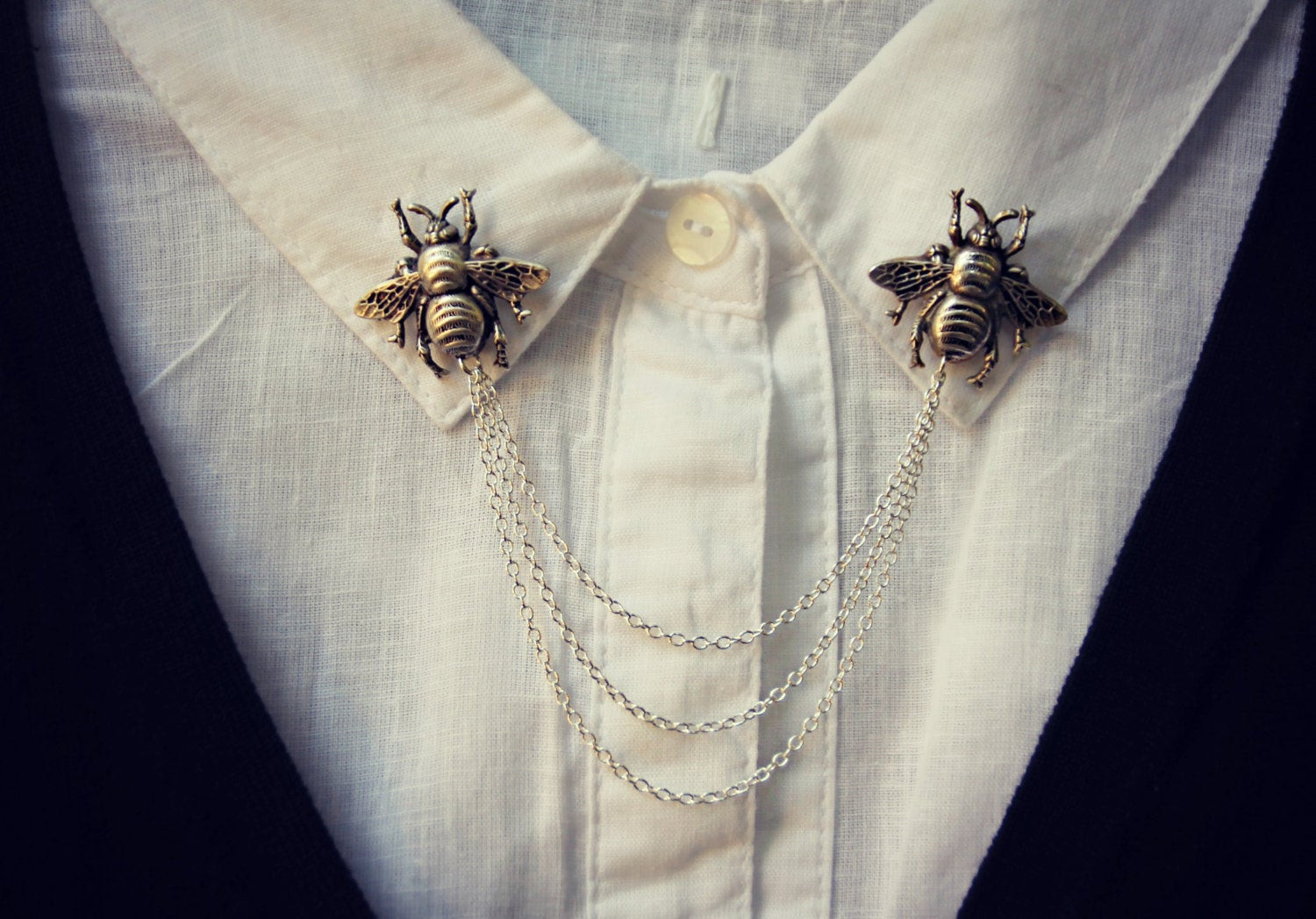 Collar Brooches
 Bee collar pins collar chain collar brooch lapel pin bee
