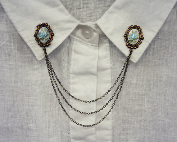 Collar Brooches
 blue rose collar pins collar chain collar brooch lapel pin