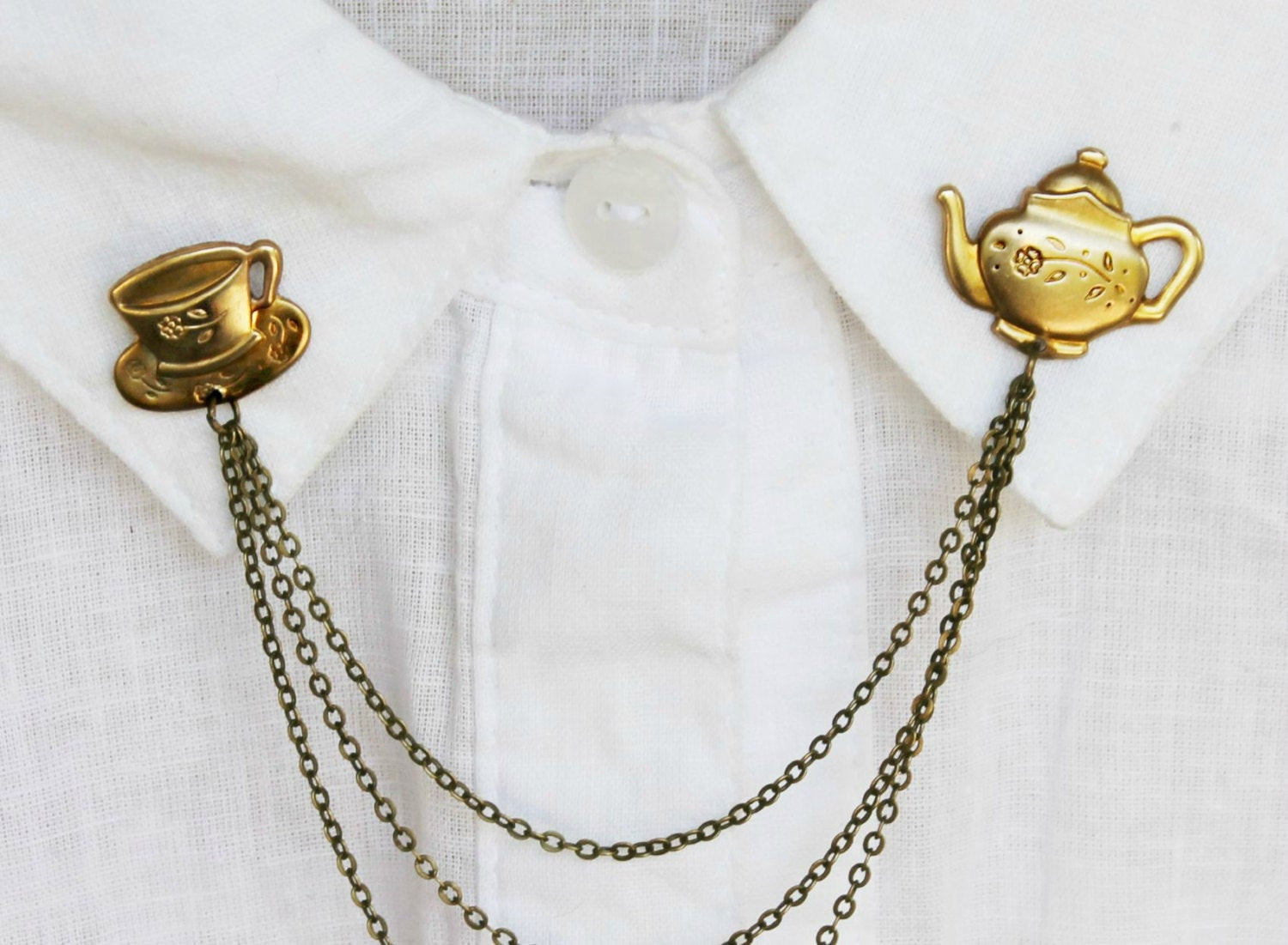 Collar Brooches
 brass teapot collar pins collar chain collar brooch lapel