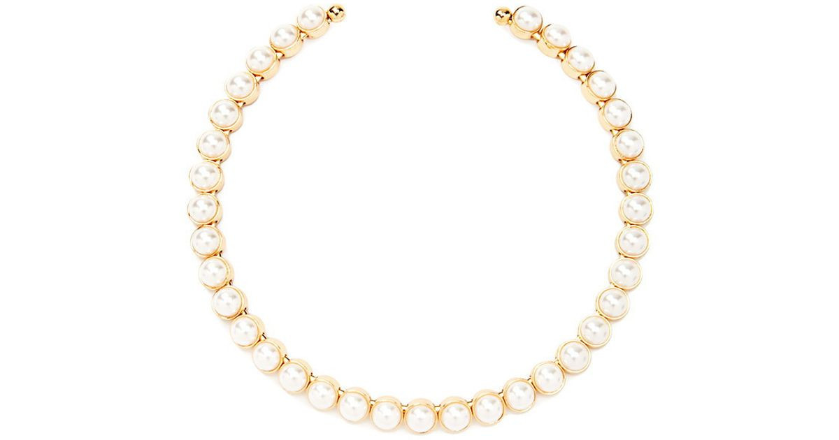 Collar Necklace Forever 21
 Forever 21 Faux Pearl Collar Necklace in Gold Cream