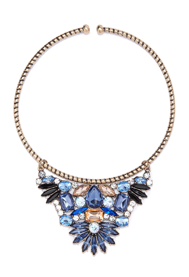 Collar Necklace Forever 21
 Forever 21 Rhinestone Flower Collar Necklace in Blue