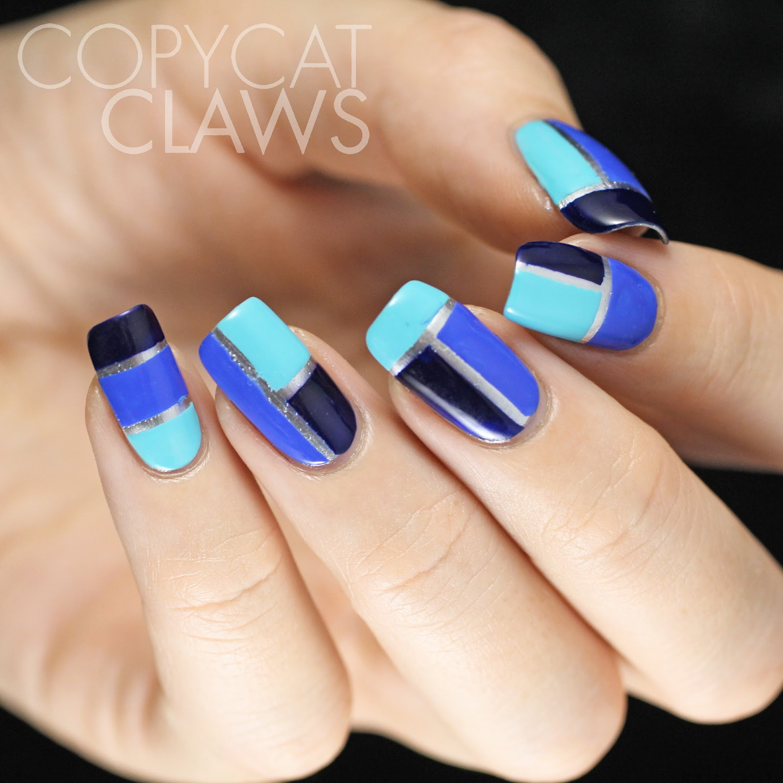 Color Block Nail Designs
 Copycat Claws Blue Color Block Nail Art