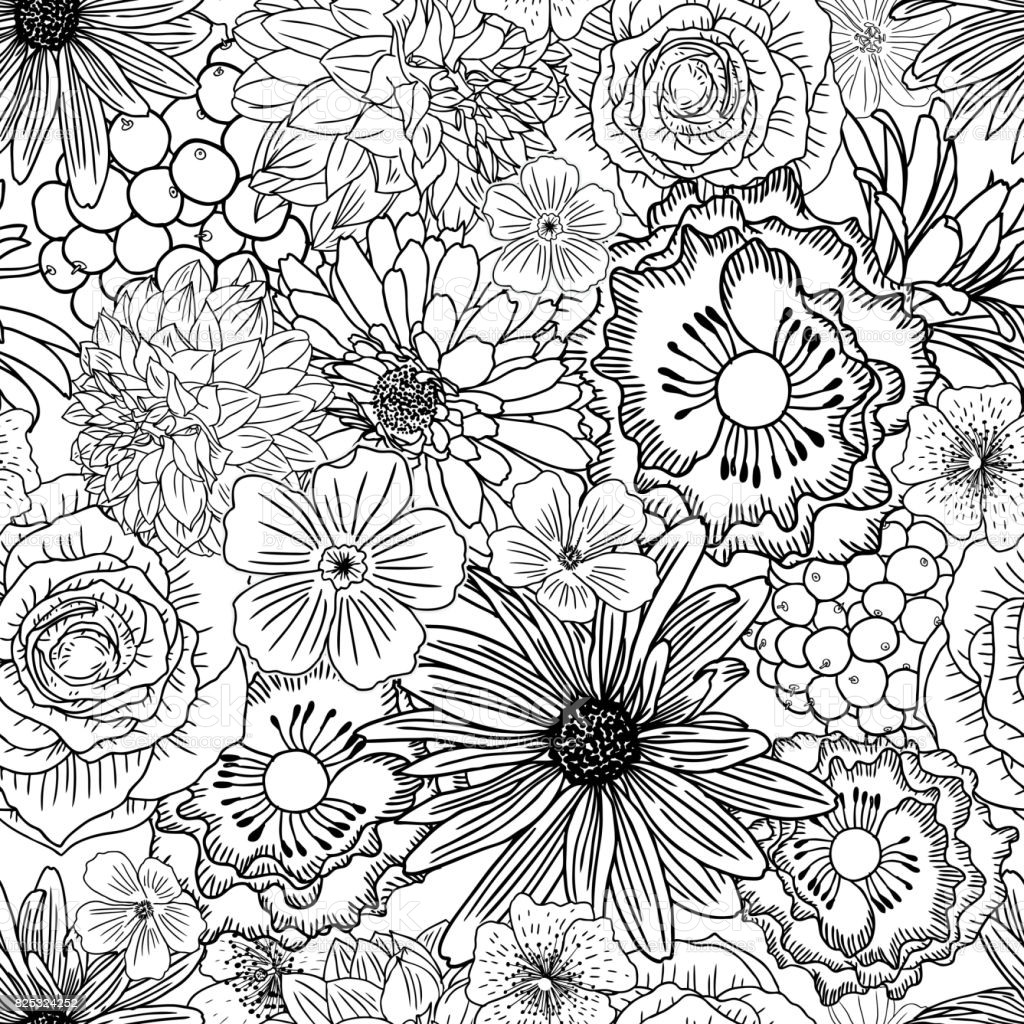 Coloring Pages For Adults Abstract Flowers
 Doodle Floral Drawing Seamless Pattern Wallpaper Art