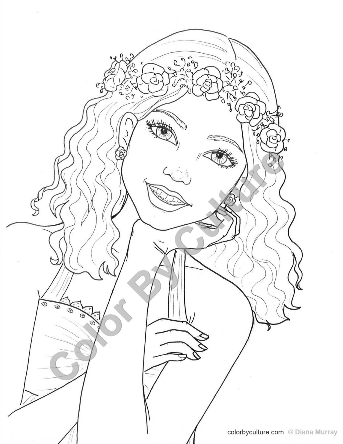 Coloring Pages For Girls Teens
 Fashion Coloring Page Girl with Flower Wreath Coloring Page