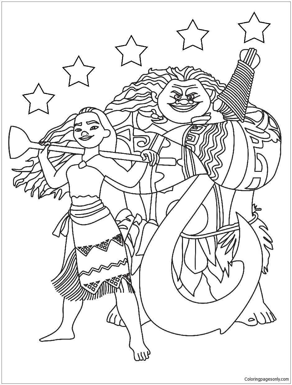 Coloring Pages For Kids Moana
 Moana Maui With The Stars Coloring Page Free Coloring