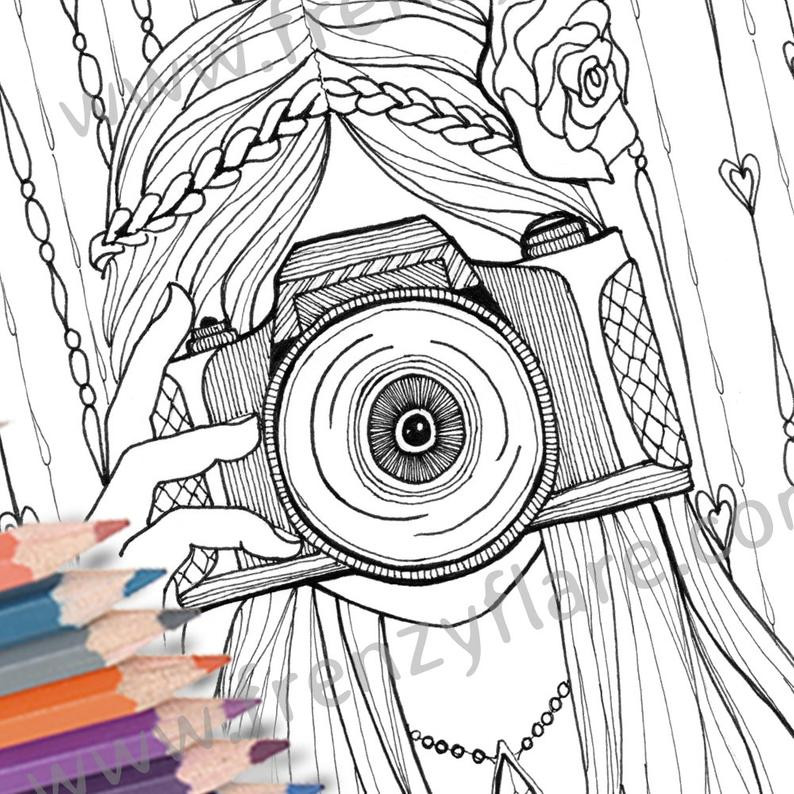 Coloring Pages Of Girls For Adults
 Coloring Pages for Adults or kids Girl with Camera