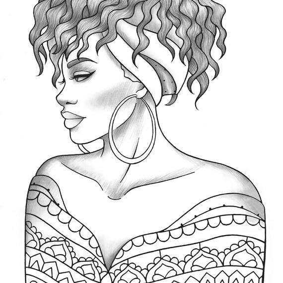 Coloring Pages Of Girls For Adults
 Adult coloring page black girl portrait and clothes