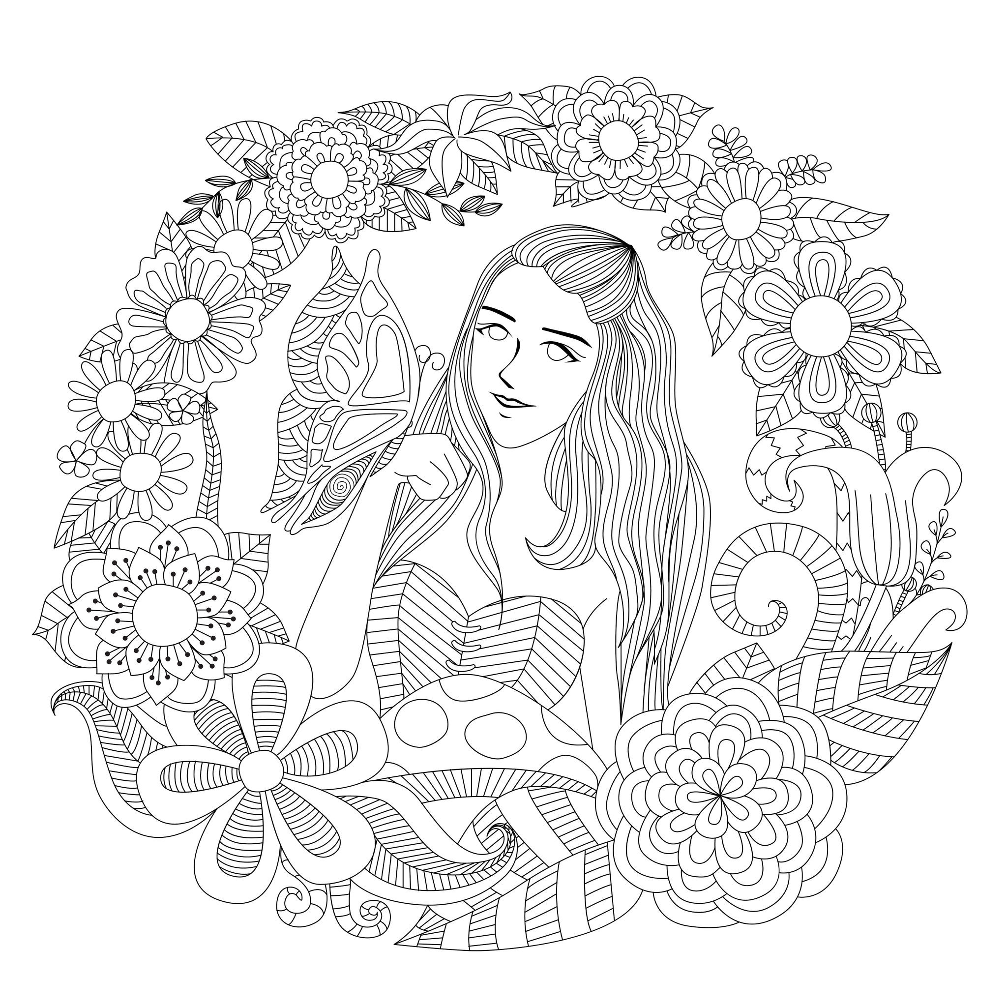 Coloring Pages Of Girls For Adults
 Butterfly girl Anti stress Adult Coloring Pages