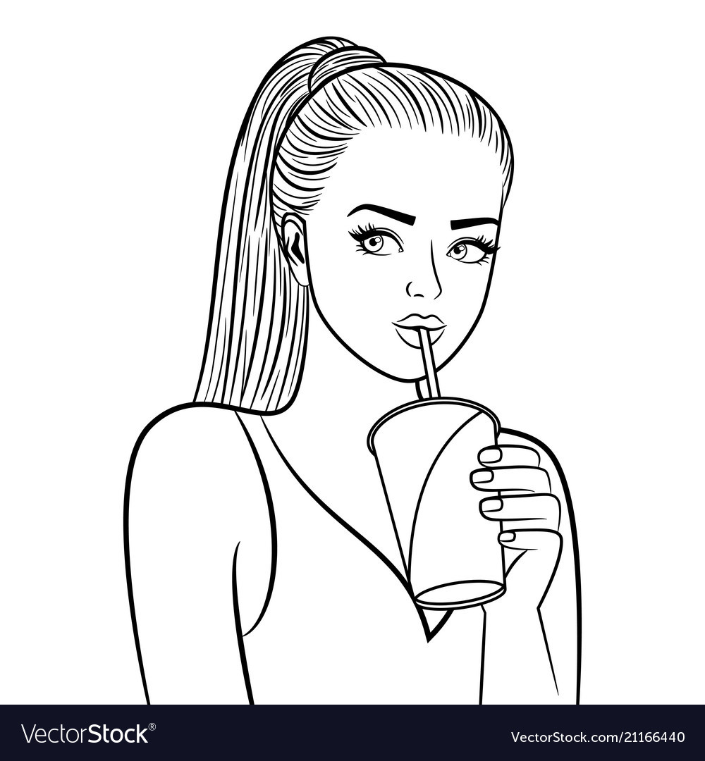 Coloring Sheets Of Girls
 Girl with paper cup coloring page Royalty Free Vector Image