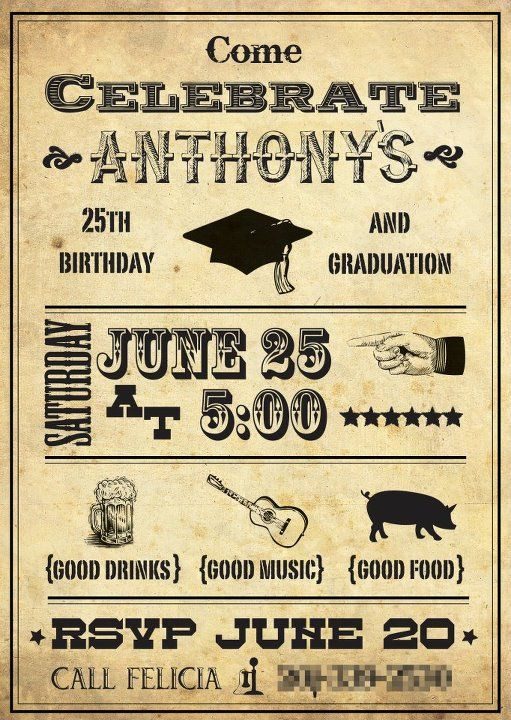 Combined Graduation Party Ideas
 Invitation for a bined graduation and 25th birthday