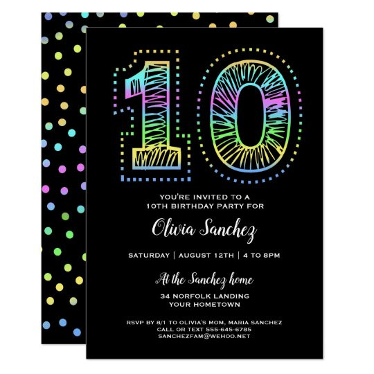 Cool Birthday Invitations
 Cool on Black Fun 10th Birthday Party Invitation