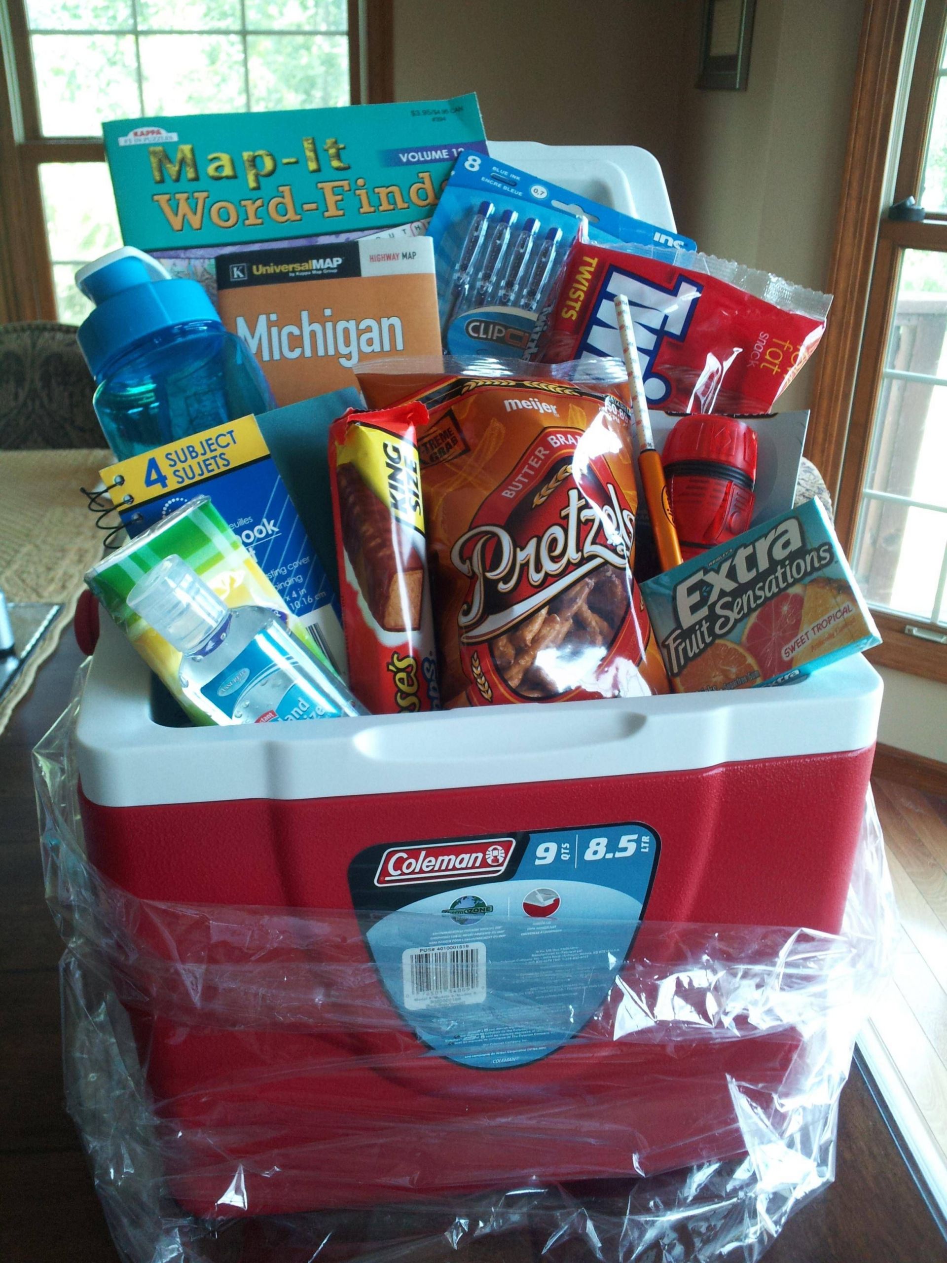 Cooler Gift Basket Ideas
 f to college road trip t basket cooler water
