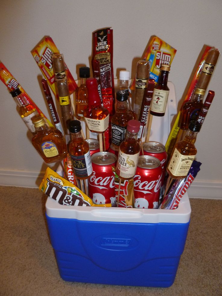 Cooler Gift Basket Ideas
 Fun item for a fraternity auction Whiskey cigars