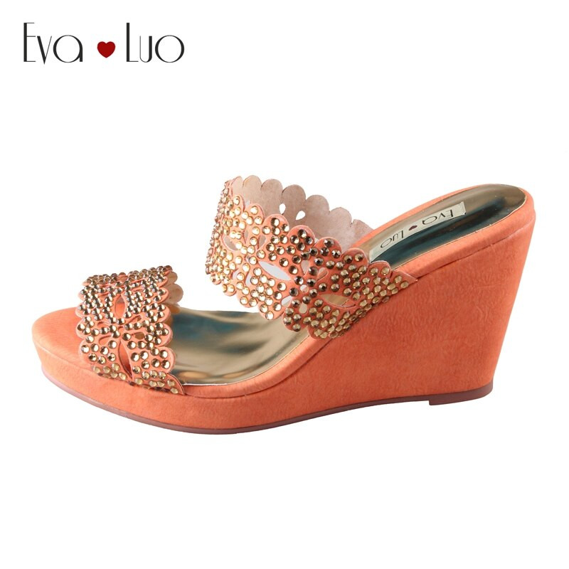 Coral Shoes For Wedding
 CHS525 Custom Made Crystal Coral Wedges Heel Women