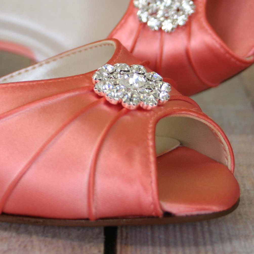 Coral Shoes For Wedding
 Orange Coral Wedding Shoes Bling Bridal Shoes Crystal