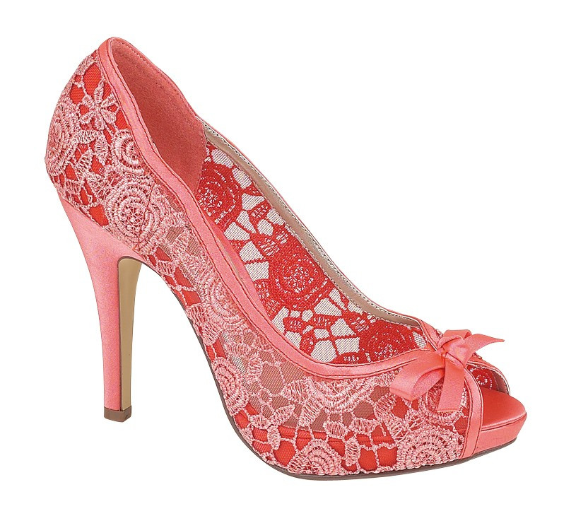 Coral Shoes For Wedding
 WOMENS LADIES CORAL LACE EVENING WEDDING PROM PEEP TOE