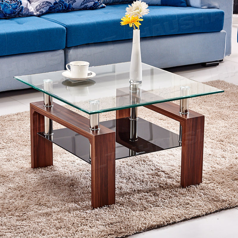 Corner Table For Living Room
 Square Tempered Glass Coffee Table With Shelf Corner Side