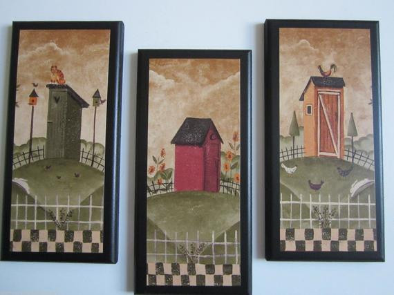 Country Bathroom Wall Decor
 Outhouses for country bath cat & rooster Rustic Lodge Wall