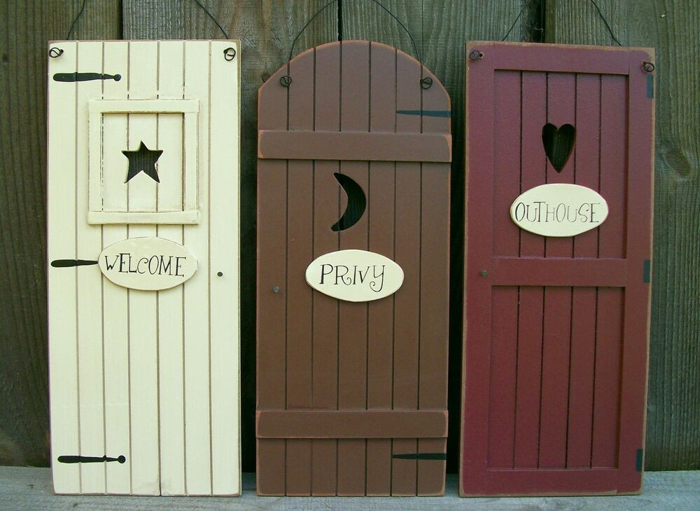 Country Bathroom Wall Decor
 Set 3 Primitive Country "Outhouse" Door Signs"Wel e