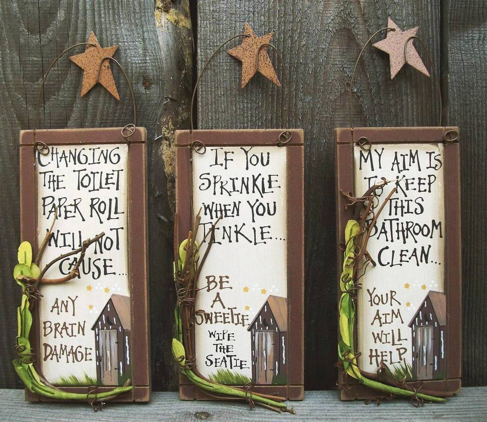 Country Bathroom Wall Decor
 Set 3 Small Primitive Country Funny OUTHOUSE ETIQUETTE